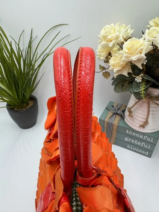 Prada Rare Arancio Orange Tessuto Ruffle Tote Bag BN1728 Vernice Patent Leather - Picture 4 of 14